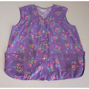 Vtg Moon Dance Purple Floral Smock Apron Tunic Grandma Artist Cottagecore Sz 1X